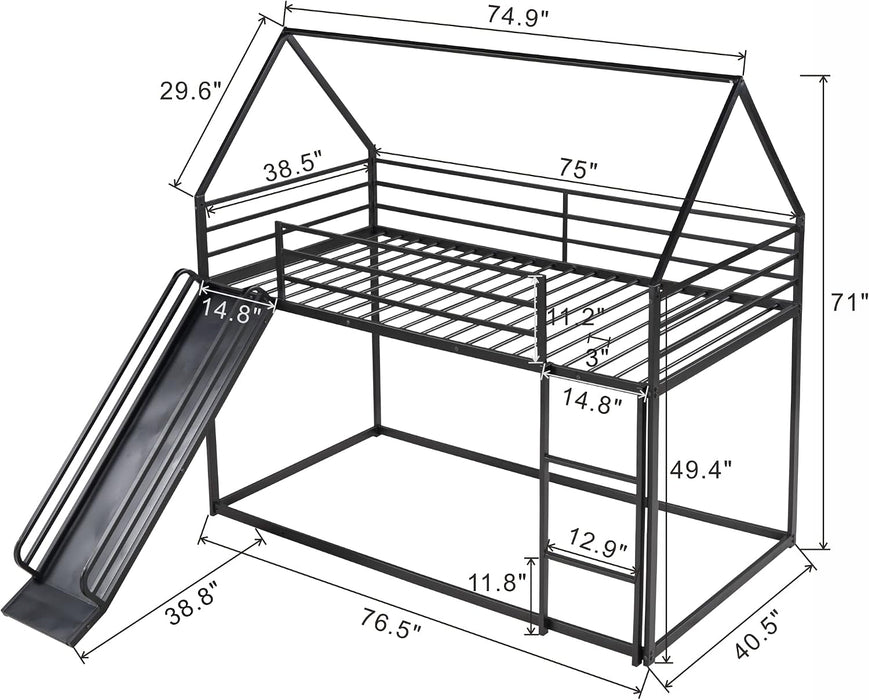 Twin Over Twin IndustrialGradeSturdy Bunk Bed Black