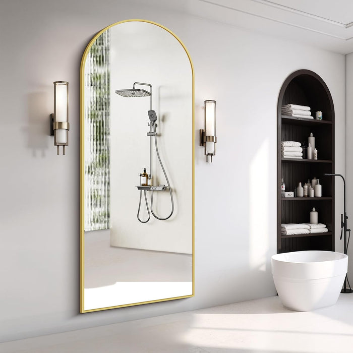 71"X30" Arched Full Length Mirror, Large Floor Mirror with Aluminum Alloy Frame Standing Hanging or Leaning Wall-Mounted Mirror, Vanity Mirror for Living Room and Bedroom,Gold