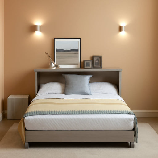 Queen Size Murphy Bed Wall Chest with Oversized Drawers and Folding Foam Mattress,Wood Hideaway Cabinet Platform Bedframe W/Set of Sockets & USB Ports,Space-Saving,For Small Room,Gray