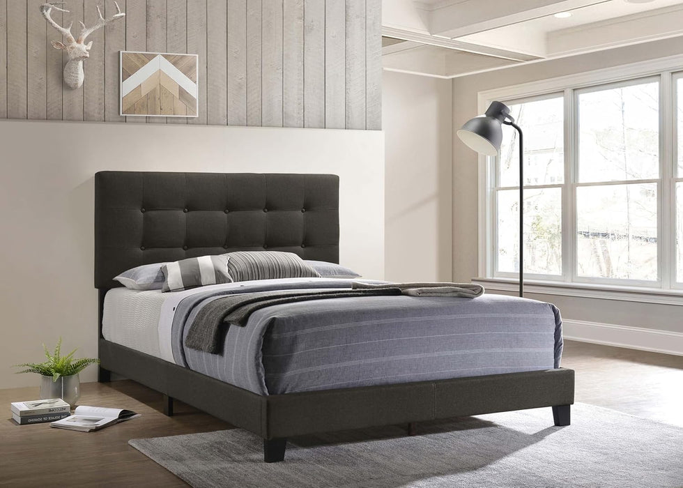 Home Furnishings - Mapes - Wood - Upholstered Panel Bed with Tufted Headboard, Low Frame and Transitional Style - Bedroom - Queen Size - Charcoal - 305746Q