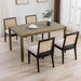 Rattan Dining Chairs Set of 6, Farmhouse Kitchen Chairs with Cane Back, Upholstered Dining Room Chairs Comfy Side Wood Chair for Living Room/Restaurant, Black Cream