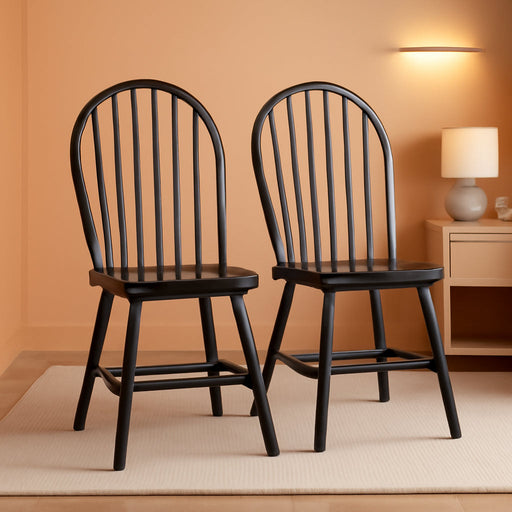 Windsor 2-Piece Chair Set, Solid Wood, Black Finish