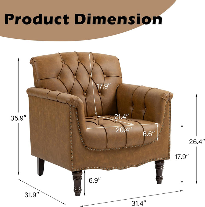 Upholstered Faux Leather Armchair With Nailhead Trims