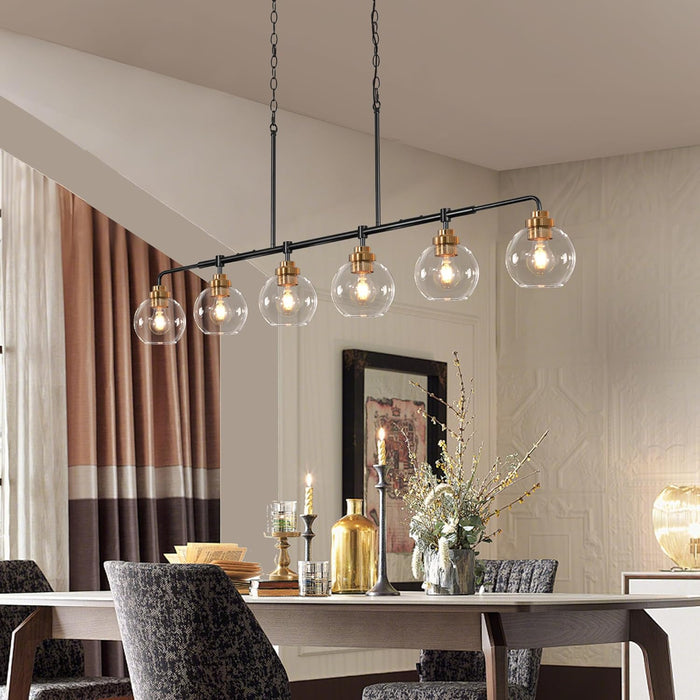 Black Gold Linear Chandelier Six Lights Illumination