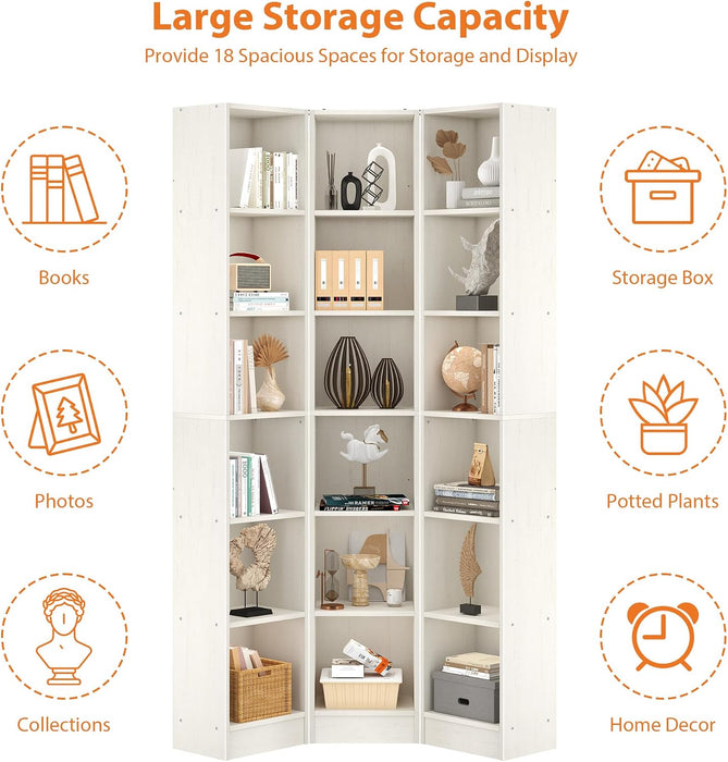 Corner Bookshelf, 6-Tier 3-In-1 Narrow Cube Storage Shelf, White