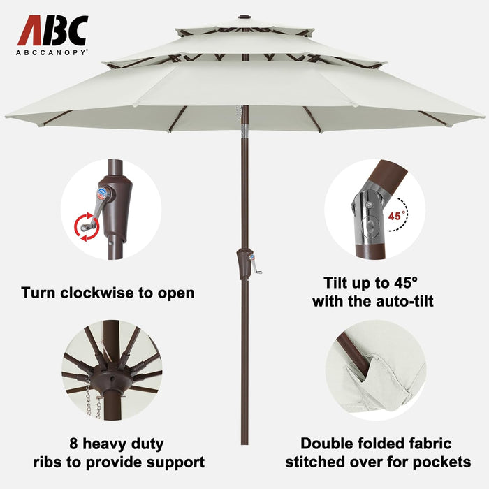 11Ft 3 Tiers Market Umbrella, Outdoor Table Umbrella for for Patio, Deck, Backyard (Light Beige)