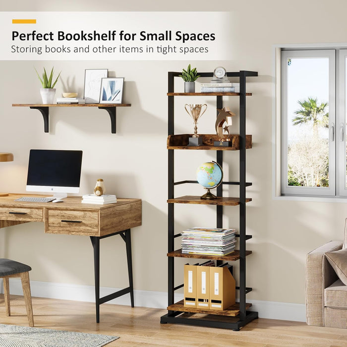 Rustic Brown 5 Tier IndustrialStrength Wood Bookshelf