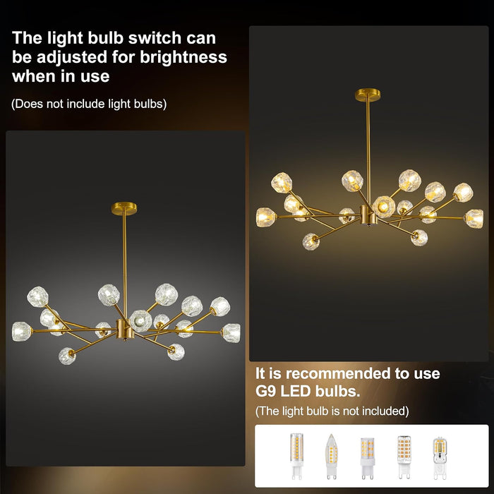39”Gold Chandeliers for Dining Room 15-Light Sputnik Chandelier