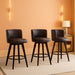Swivel Bar Stool Set of 3, Faux Leather Low Back Counter Height Bar Stools, 27.5" Upholstered Tufted Counter Barstools with Wood Legs for Kitchen Island, Home Bar (Brown)