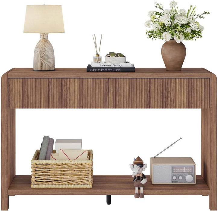 Console Sofa Table for Entryway, Wood Foyer Tables for Living Room, Farmhouse Couch Table Behinde Sofa with 2 Drawers for Hallway Storage (47.2 Inch, Walnut)