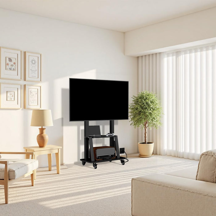 Mobile TV Cart with Power Outlet, Rolling TV Stand on Wheels for 32-75 Inch Television, Mobile TV Stand Height Adjustable,15° Adjustable Viewing Angle,Max 130LBS, Vesa Max 600×400