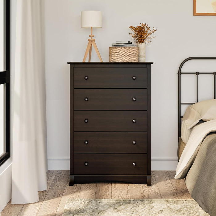 Espresso 5-Drawer Chest with Wide Top