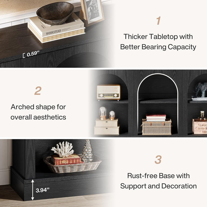 Farmhouse Console Table, 63-Inch Long Entryway Table with 3 Tier Storage, Wooden Rectangular Sofa Table behind the Couch for Entrance, Hallway, Living Room, Black