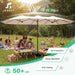 15Ft Large Patio Umbrella with Base, Outdoor Rectangle Umbrella Double-Sided Market Umbrella with Stand for Pool, Deck, Backyard and Garden, Beige