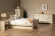 Fusion Platform Bed and Headboard with Storage Shelf Set, Full/Queen, Bleached Oak