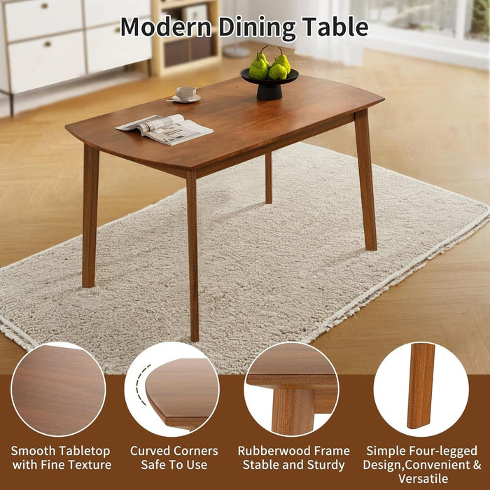 5 Piece Solid Wood Dining Table Set, Farmhouse Mid-Century Modern Table & 4 Upholstered Chairs for Home, Kitchen, Apartment, Space Saving, Brown+Biege