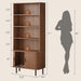 71" Tall Bookshelf with Cabinet, 5 Tier Fluted Bookcase Walnut | with Sliding Door, Adjustable Display Shelf, Free Standing Cube Storage Organizer, Wood Shelving Unit Living Room & Office