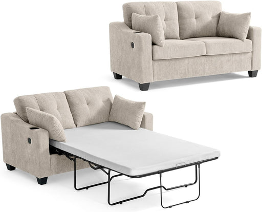 Full Size Corduroy Transformable Sofa Bed USBChargingPort