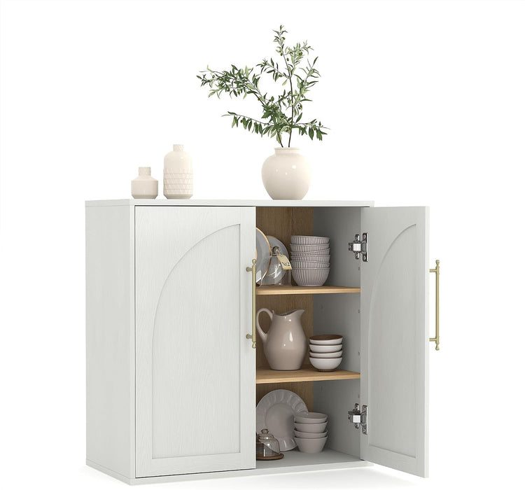 Arched Buffet Cabinet with 2 Adjustable Shelves, Small Modern Farmhouse Sideboard & Media Console Credenza, Also Storage Cabinet, Anti-Tip Kit – for Living Room, Kitchen, Coffee Bar, Bedroom