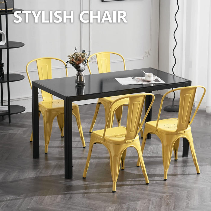 Metal Dining Chair Farmhouse Tolix Style for Kitchen Dining Room Café Restaurant Bistro Patio, 18 Inch, Stackable, Waterproof Indoor/Outdoor (Sets of 4) (Steel Seat, Yellow)