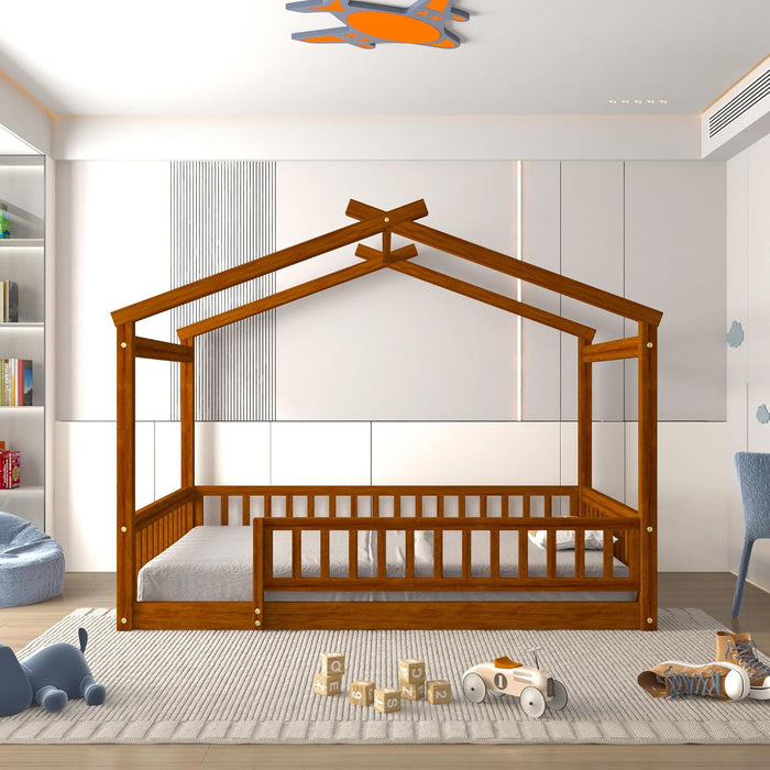 Full Size Montessori Playhouse Bed Frame WalnutFinish
