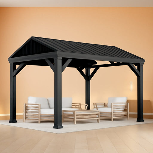 10' X 12' Outdoor Hardtop Gazebo,  Heavy Duty Frame Gazebo with Galvanized Steel Roof, Permanent Metal Patio Pavilion for Backyard Lawn Deck