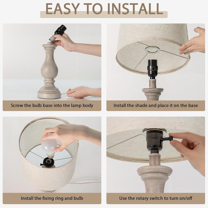 Farmhouse Table Lamps Set of 2 - Rustic Bedroom Lamps for Living Room, 22" Boho Bedside Lamp for Night Stands End Table Office Desk Lamp Nightstand Clearance Decorating with Linen Shades