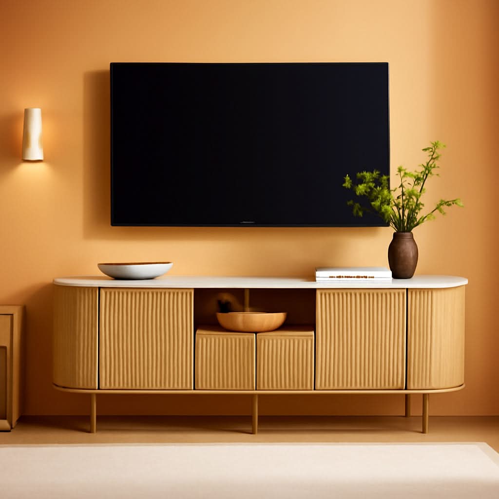 Seventy Inch TV Stand Natural Oak Finish Ultra Sleek — ShipItFurniture
