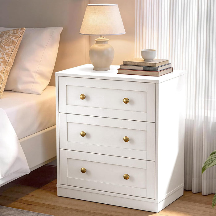White 3 Drawer Dresser, Small Dresser for Bedroom, Wood Nightstand with Drawers, Modern Chest of Drawers for Closet, Living Room, Entryway