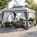 10X13 FT Gazebo with Mosquito Netting, Metal Frame Canopy Shelter, Gray | Double Soft Roofs Backyard, Garden, Deck, Patio, Party Events Mesh Netting and Privacy Screen Sun-Proof and Water-Proof