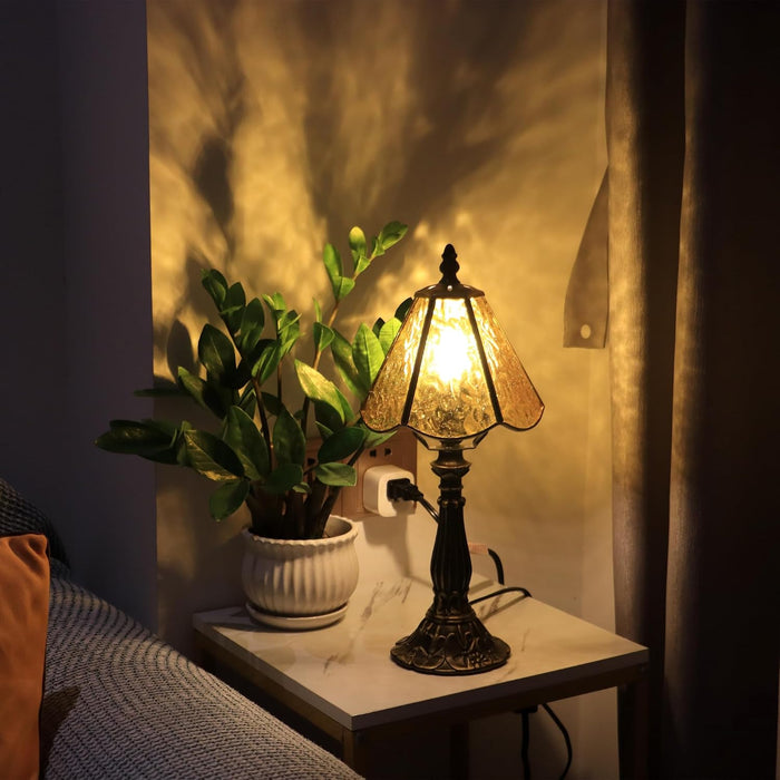 Tiffany Style Table Lamp Yellow Rippled Stained Glass Lamp 14 Inch