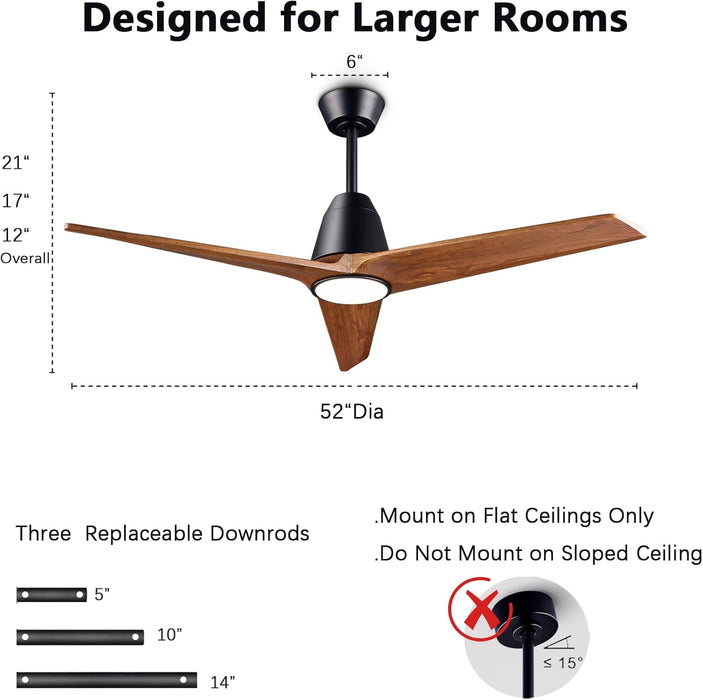 52 Inch Dark Walnut WhisperQuiet CeilingFanWithLED