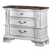 Florince 3-Piece Pearl White King Wood Bedroom Set with 2 Marble Top Nightstands