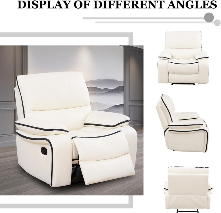 Recliner Sofa Set Bonded Leather, Living Room Furniture Set,Leather Sofa Set Reclining Sofa Manual Recliner Couch (Chair and Sofa Set,Cream White)