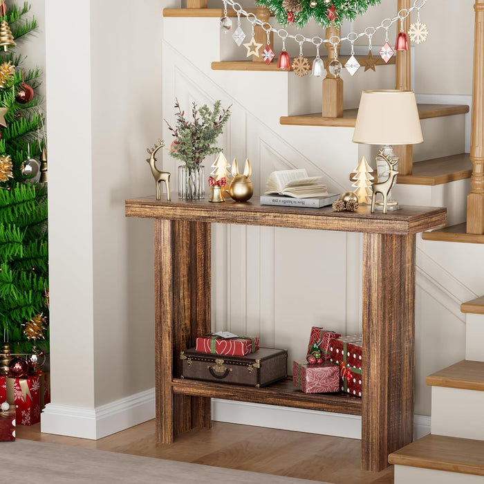 Farmhouse Wood Entryway Table Narrow Console Tables with Storage behind the Couch Sofa, Entrance Side Table for Hallway, Living Room, Foyer, Rustic Brown