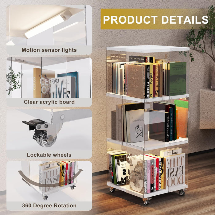 Three Tier Rotating Bookshelf With Illuminated LED