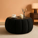 30 Inches Large round Storage Ottoman, Modern Upholstered Ottoman Coffee Table, Wooden Top, Soft Teddy Fabric Surface, for Living Room, Bedroom, Pumpkin Shape, Black