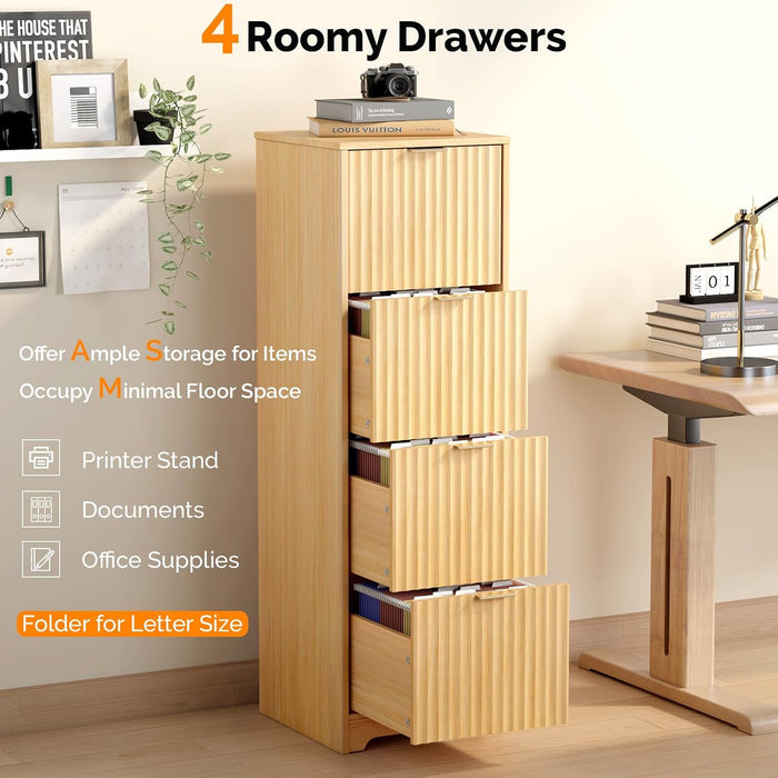 Contemporary Oak Filing Cabinet Featuring Four Drawers