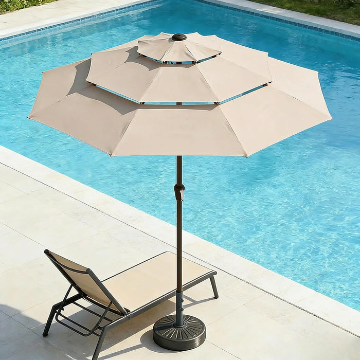 10Ft 3 Tier Patio Umbrella, Outdoor Market Table Umbrella with UPF 50+ Vented Canopy, 8 Sturdy Ribs, Easy Push Button Tilt and Crank, Windproof for Deck, Pool, Backyard and Garden