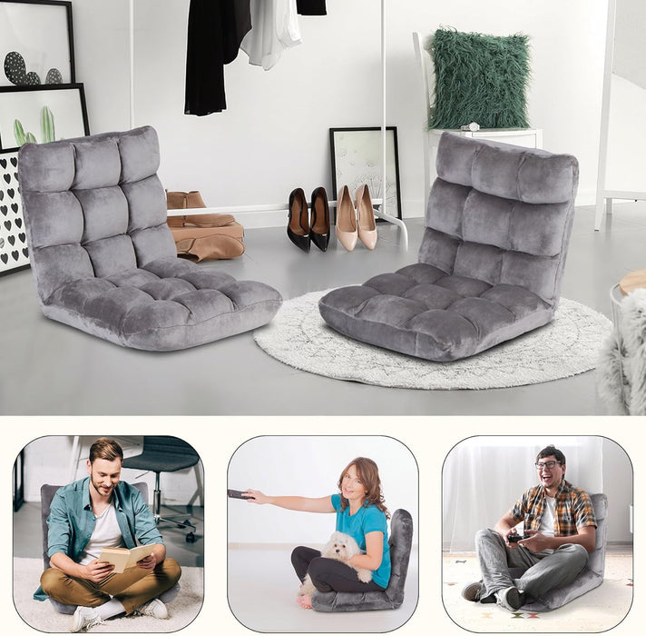 14-Position Folding Floor Chair Gaming Sofa Cushioned Padded Reclining Bed Lounge Couch Seating for Comfy Reading, Reading, Gaming, Relaxing, Watching TV