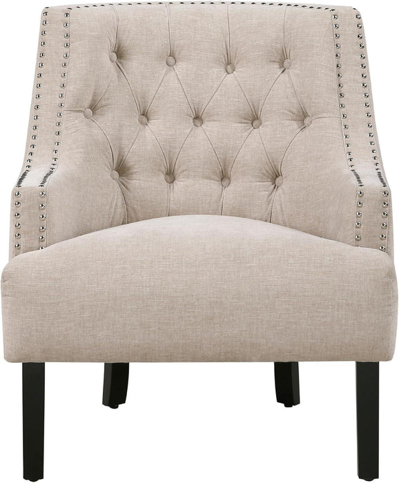Taupe Upholstered Accent Chair Tufted Cushion Frame