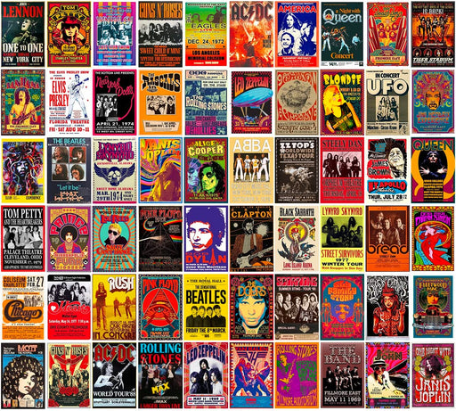 60 PC Vintage Rock Band Posters, 70S 80S 90S Retro Concert Prints, Bedroom Wall Art, Album Cover Collage, 4X6 Inch (Set of 60)