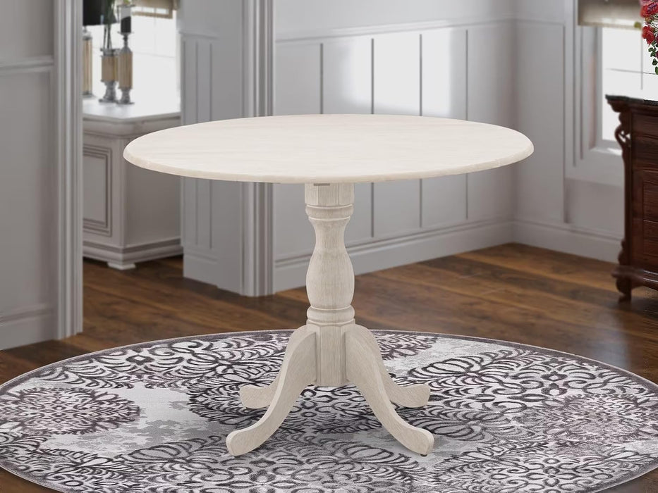 DMT-ABC-TP Dublin Kitchen Dining Table - a round Wooden Table Top with Dropleaf & Pedestal Base, 42X42 Inch, Wirebrushed Buttercream | Kitchen
