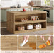 Tribesigns 59-Inch Kitchen Island with Storage, 3-Tier Farmhouse Stationary Island Table with Large Worktop & Seating Area, Rectangular Breakfast Counter for Kitchen, Dining Room, Light Wood