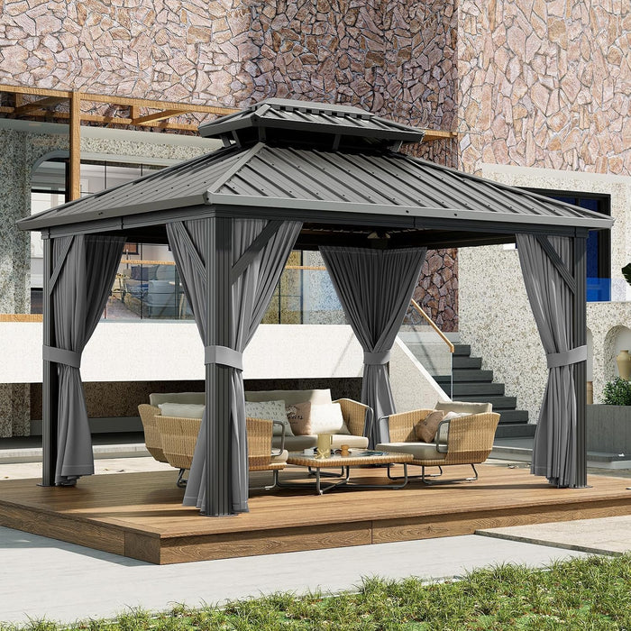 10x12 Feet SturdyHardtop Gazebo Grey Weatherproof Netting