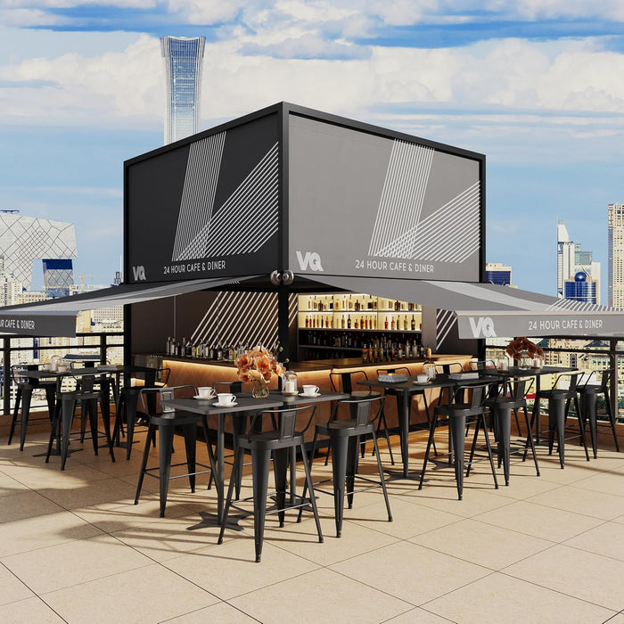 24Inch Outdoor Metal Bar Stools Set of 4 Patio Stool Counter Height Barstools Large Seat Industrial Counter Stool Kitchen Bar Chairs Indoor-Low Back, Black