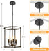 4-Light Black Chandelier, Industrial Black Lantern Ceiling Light Fixtures with Rustic Metal Cage Adjustable Height Farmhouse Geometric Hanging Light for Kitchen Island, Dining Room, Entryway
