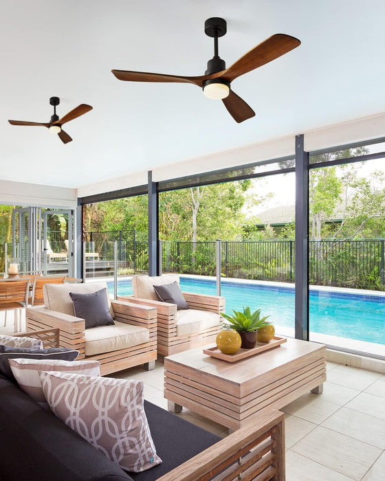 Modern Ceiling Fans with Lights, 3 Wood Fan Blades, 52" Black with Remote Control, Noiseless Reversible DC Motor for Bedroom/Living Room/Study/Patio