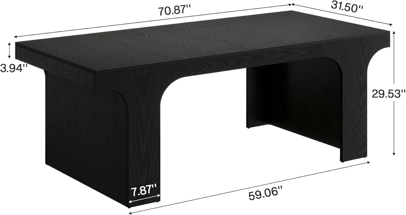 70.9-Inch Executive Desk, Large Wooden Computer Office Desk, Modern Writing Table Business Workspace Home Office Furniture with Arched Design, Black