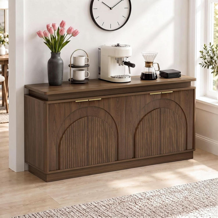 65.7" Sideboard Buffet Cabinet with Arched Fluted Doors,Led Lights